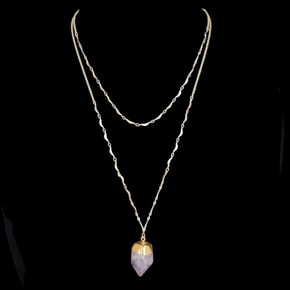 Express Faux Amethyst Necklace Double Strand Purple Raw Crystal Point Pendant